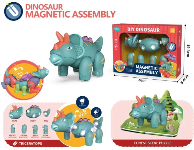 Dinosaurio magnético Triceratops con luz y sonido