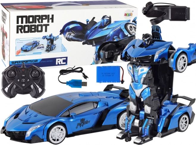 Coche RC transformable en robot 1:10, azul, control por gestos