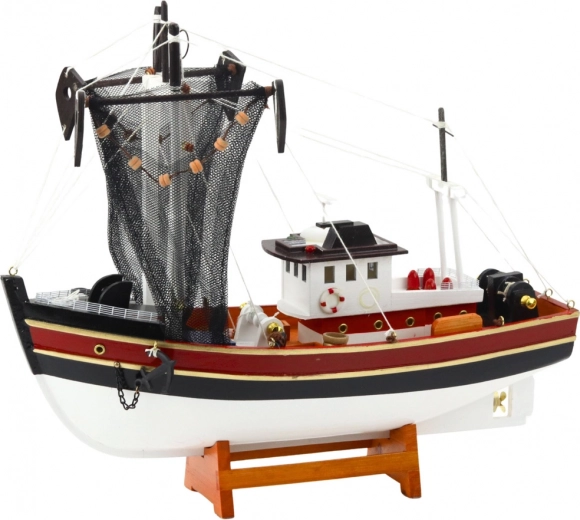 Modelo Decorativo de Barco Pesquero con Red de Pesca 38x31 cm