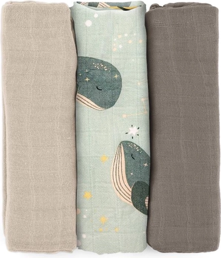 Petite&Mars pañales de muselina de bambú Moussy whale song 68 × 68 cm, 3 uds