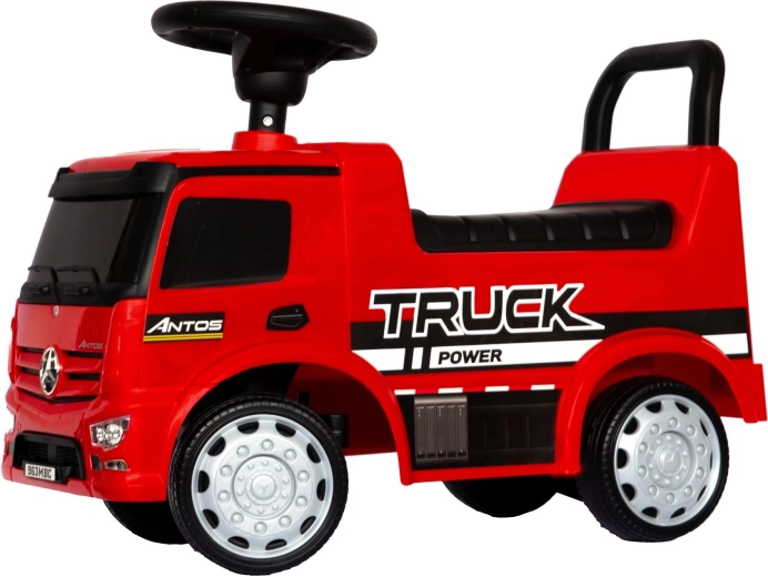 Camión correpasillos infantil Mercedes‑Benz Antos con sonido y luces, rojo