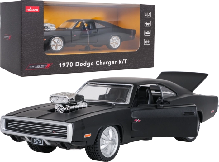 Modelo metálico de coche 1970 Dodge Charger R/T negro a escala 1:36 RASTAR