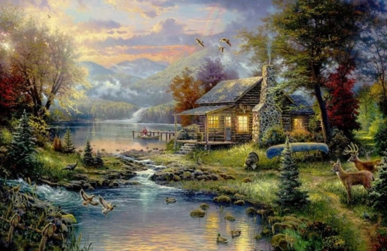 Pintura con diamantes – cabaña de montaña junto al lago 30 × 40 cm