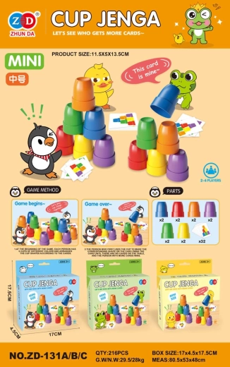 Mini vasos y cartas – juego de habilidad pingüinito