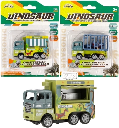 camiones con transporte de dinosaurio y mecanismo de retroceso