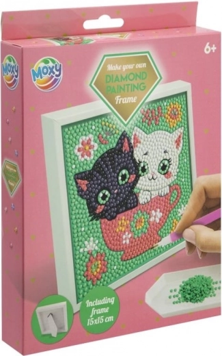 Moxy pintura de diamantes enmarcada de gatitos 15 × 15 cm