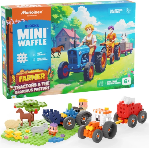 Juego de construcción Mini Waffle Farmer – tractores y pradera 110 piezas Marioinex
