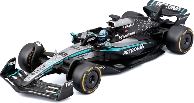 Modelo de Fórmula 1 Bburago Mercedes‑AMG Petronas W16 2025 George Russell en caja acrílica (1:43)
