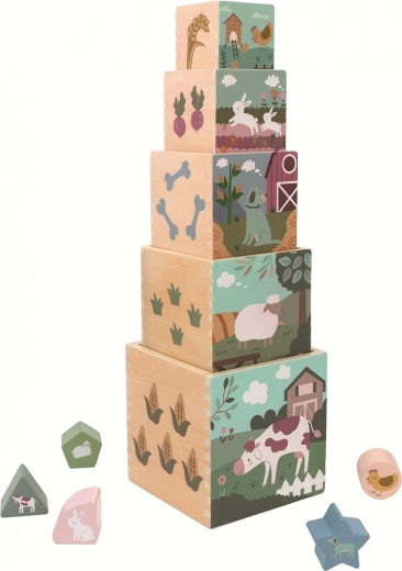 Torre apilable de madera con cubos Granja 2Kids Toys