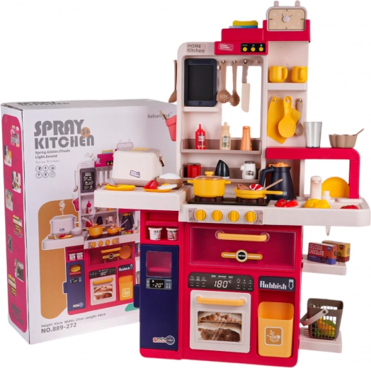Cocina infantil interactiva con vapor, luces y sonidos, 80 piezas – Roja
