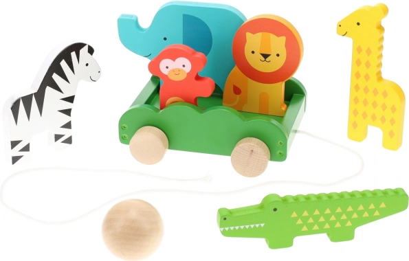 Juguete de arrastre de madera con animales