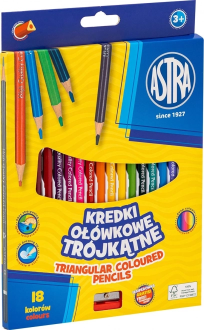 Astra lápices de colores triangulares 18 uds con sacapuntas