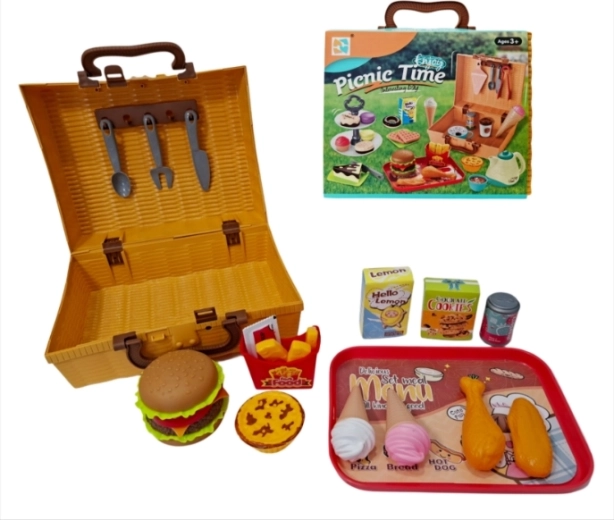Cesta de pícnic infantil con alimentos – set de cocina para juego de roles