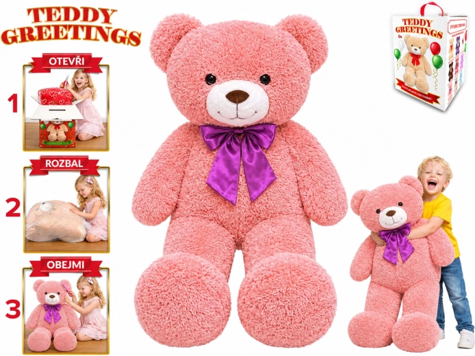 Oso de peluche Teddy Greetings con lazo, 120 cm, beige