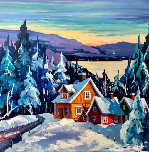 Norimpex Pintura por números Cabaña en invierno 40 × 50 cm