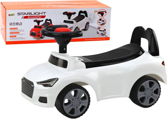 Correpasillos coche con respaldo y claxon – blanco