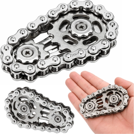 Spinner antiestrés tipo cadena de acero inoxidable, plateado
