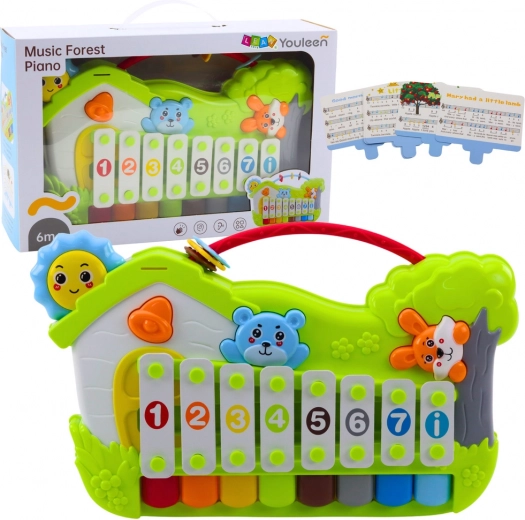 Pianito musical del bosque y xilófono con tarjetas de notas (5 uds.)