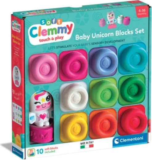 Bloques blandos SOFT CLEMMY 10 uds + figura de unicornio