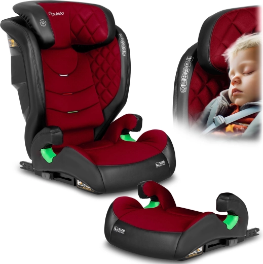 Silla de coche Nukido Louis 100–150 cm, ISOFIX, negro‑rojo