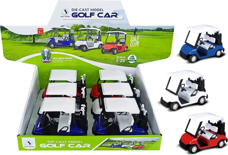 Modelo metálico de carrito de golf 1:20 con mecanismo de retrofricción (mix de colores)
