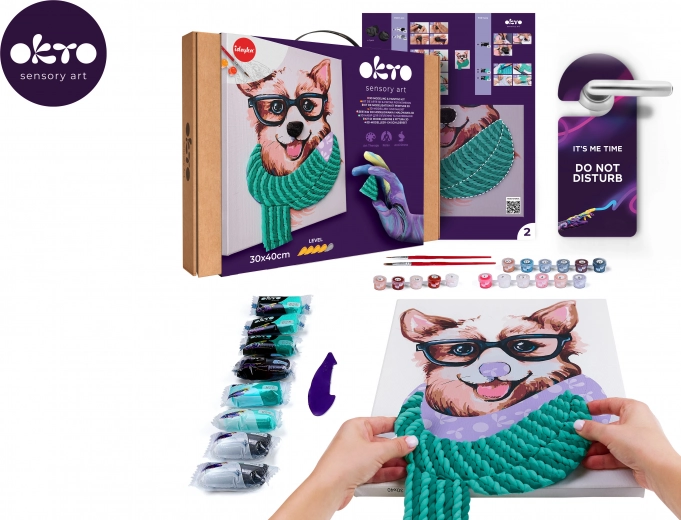 OKTO pintura por números y modelado 3D – cuadro Fashion Corgi 30 × 40 cm