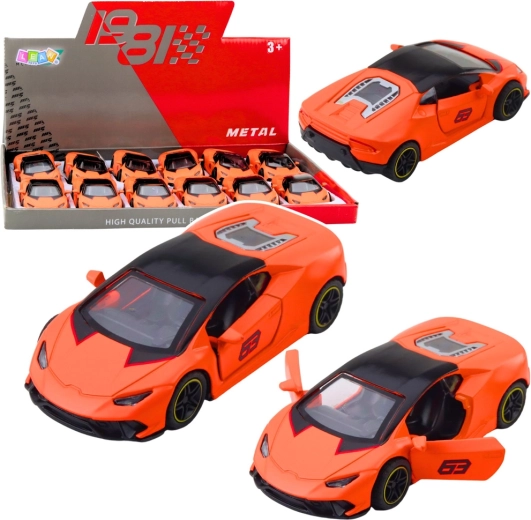 Coche deportivo metálico 1:43 con motor de retroceso (pull-back), naranja