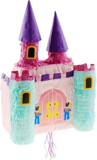 Piñata castillo para princesas con cintas para tirar