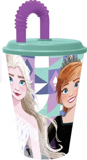 Vaso infantil con pajita Frozen 430 ml de plástico