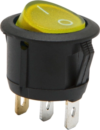 Interruptor basculante redondo amarillo y negro con iluminación
