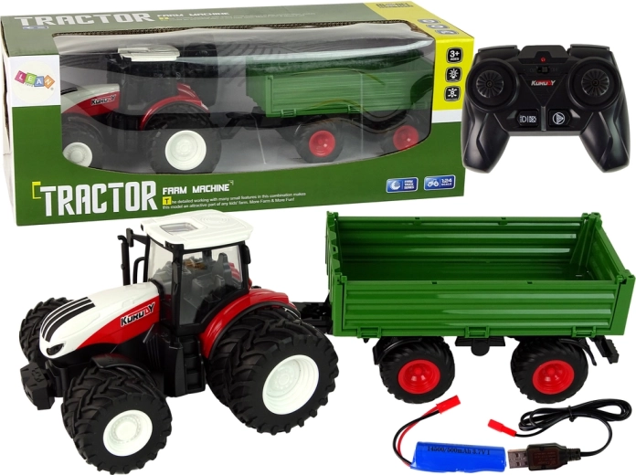Tractor teledirigido con remolque 1:24 rojo y verde