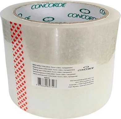 Cinta de embalaje CONCORDE 75 mm × 66 m, transparente