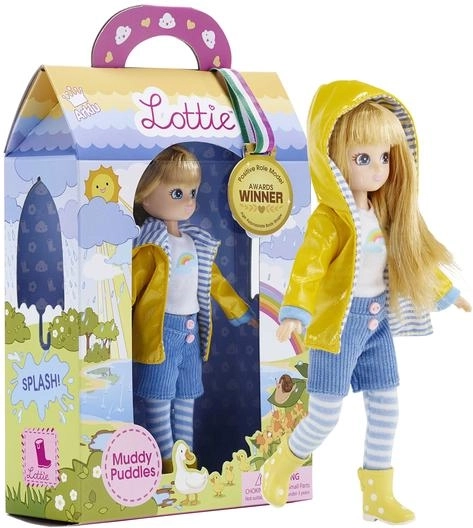 Muñeca LOTTIE Muddy Puddles para la lluvia