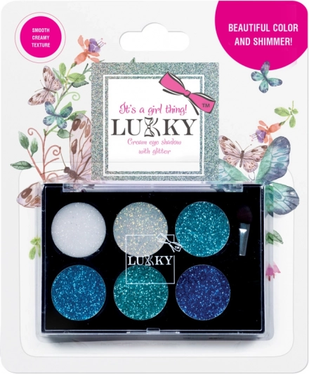Sombras de ojos en crema Lukky con purpurina y pincel - 6 colores