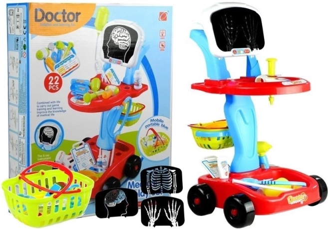 Carrito de médico con accesorios, 22 piezas