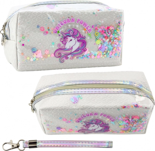 Estuche escolar con unicornio y confeti blanco 20 cm