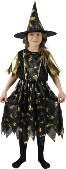 Disfraz infantil negro‑dorado de bruja S