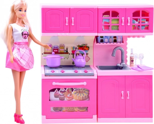Muñeca ANLILY con cocina rosa y accesorios