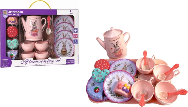 Juego de té infantil con motivo de conejito – 14 piezas