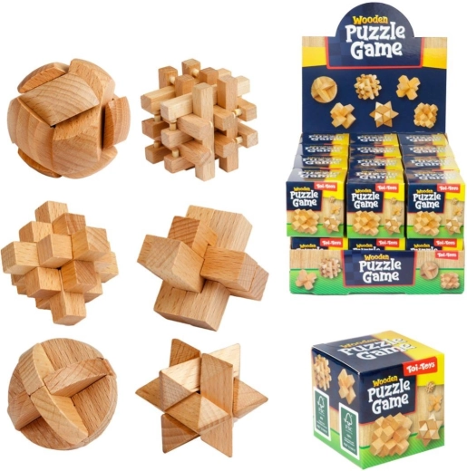 Rompecabezas 3D de madera – mezcla de tipos en caja de regalo de 5 × 5 cm