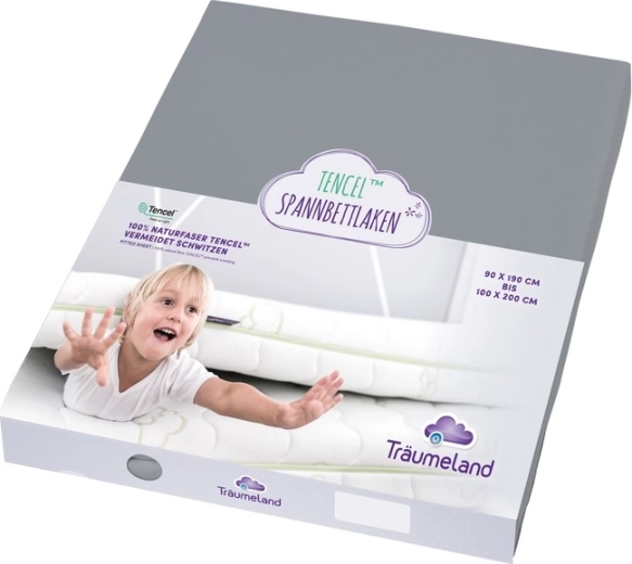 Sábana ajustable Träumeland para cama juvenil Tencel 90 × 200 cm, antracita