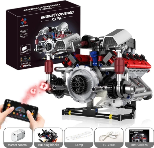 Kit de construcción de motor con carga USB e iluminación LED (700 piezas)