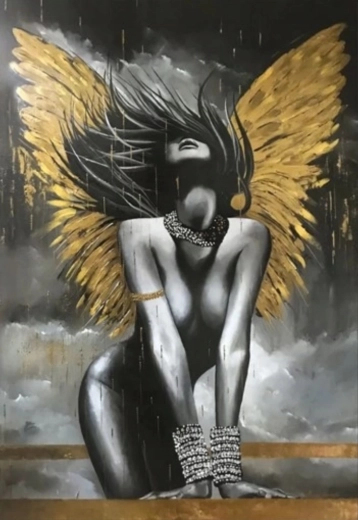 Norimpex pintura con diamantes dama con alas doradas 30 × 40 cm