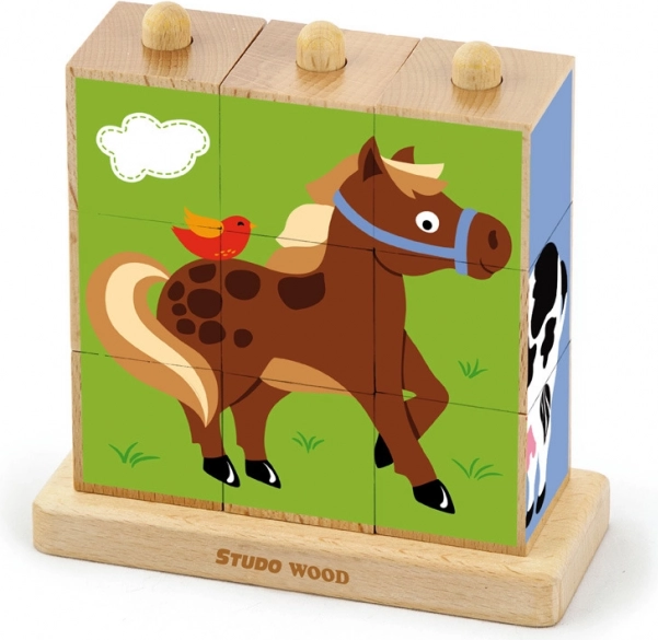 Cubos de madera – animales de granja, 9 uds