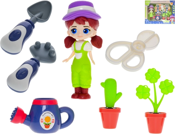 Muñeca jardinera de 15 cm con accesorios