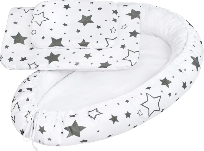 Nido de lujo con edredón para bebé NEW BABY estrellas grises