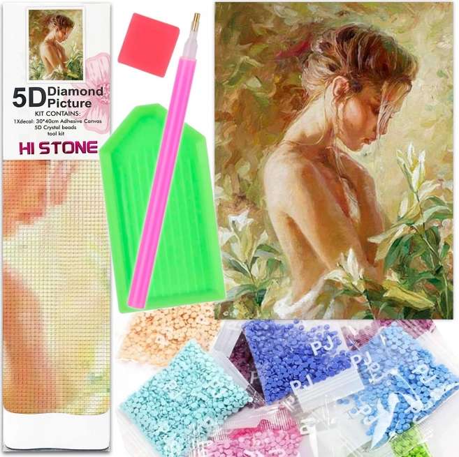 Pintura de diamantes Norimpex, desnudo femenino con sombrero, 30 × 40 cm – Desnudo femenino en la naturaleza