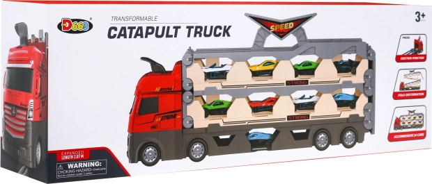 Set 3 en 1 – camión con plataforma y catapulta para cochecitos, 3+