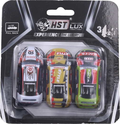 Cochecito metálico de cuerda (pull-back) – set de 3 uds