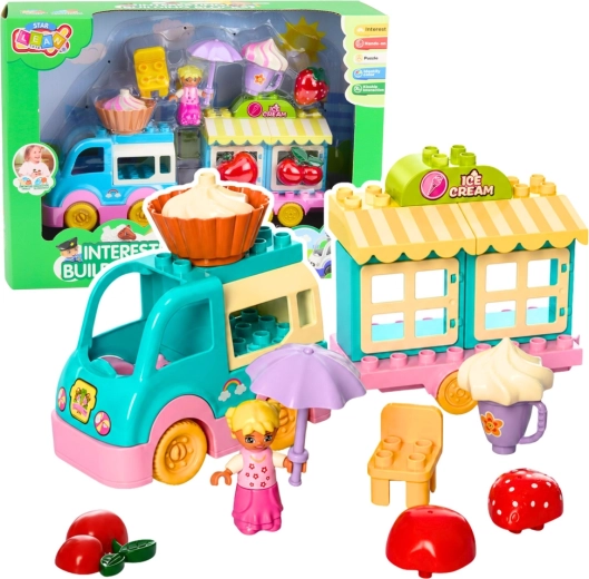 Set de construcción de heladería móvil con figura y postres